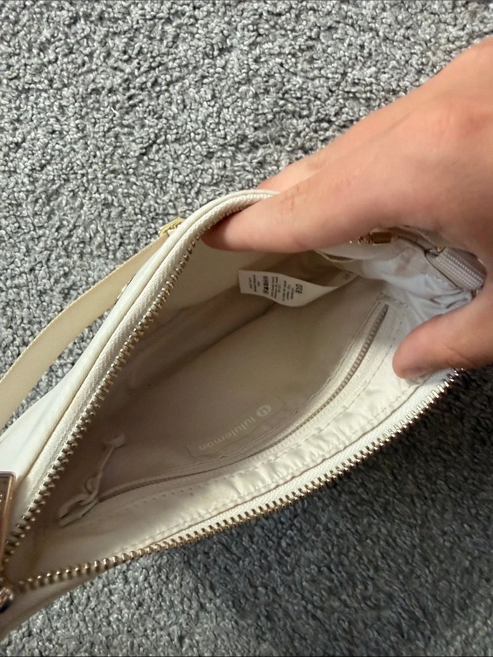 lululemon athletica Cream Crescent Shoulder Bag with Gold Logo